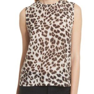 EQUIPMENT Reagan Leopard Print Button Back Silk Cotton Sleeveless Blouse Top